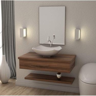 Imagem de Conjunto Bancada para Banheiro com Cuba Abaulada L42 e Prateleira Metrópole Compace Nogal