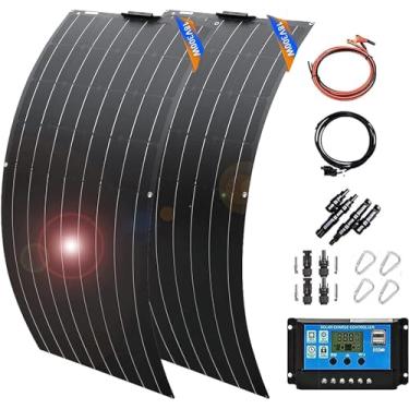 Imagem de Painéis solares flexíveis de 600 watts, painel solar de 300 W x 2, carregador de energia fotovoltaica de módulo de alta eficiência com acessórios, para caravana de barco com bateria RV, pret
