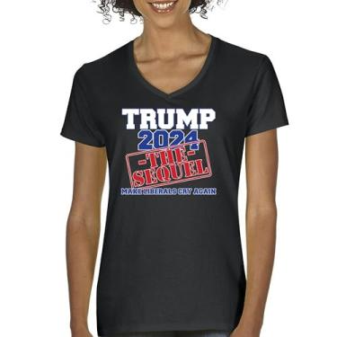 Imagem de Camiseta feminina Trump 2024 The Sequel gola V Make Liberals Cry Again MAGA President 47 FJB Let's Go Brandon Republican Tee, Preto, M