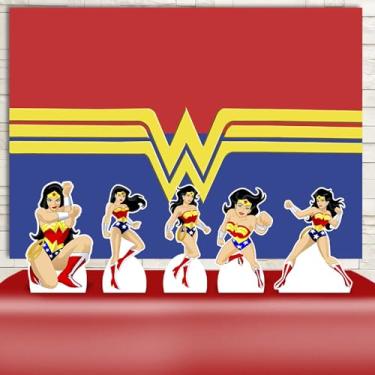 Imagem de Kit Decoração Festa de Aniversário Infantil Painel + Displays Super Mulher Maravilha