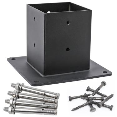 Imagem de Antsky Pacote com 4 bases de âncora de flange de aço inoxidável para 4 x 4 (tamanho real: 3,5 x 3,5) postes/vigas de madeira, trilhos de deck/pérgola/ferragens de gazebo (acabamento preto)