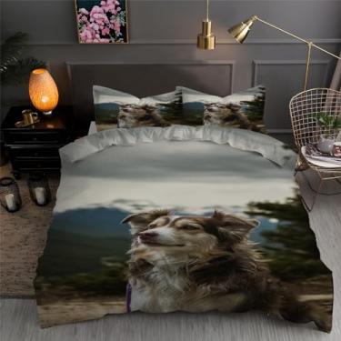 Imagem de Jogo de cama Queen Sheepdog para animais de estimação, capa de edredom de 3 peças para decoração de quarto, capa de edredom de microfibra macia 224 x 232 cm e 2 fronhas, com fecho de zíper e laços