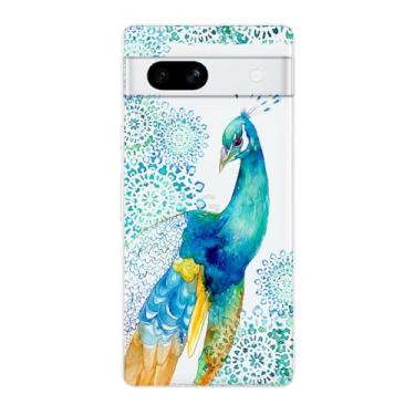 Imagem de Blingy's Capa para Google Pixel 8a, estampa de pavão bonito estilo pássaro boho design animal transparente macio TPU capa protetora transparente transparente compatível com Google Pixel 8a (6,1
