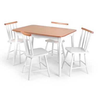 Imagem de Jogo De Jantar Colonial Clássico Mesa Soft 4 Cadeiras Cozinha (Cadeiras Brancas)