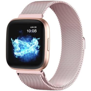 Imagem de Pulseiras de metal ZWGKKYGYH compatíveis com Fitbit Versa 2/Versa/Versa Lite para homens, pulseira de acessórios de reposição de malha de aço inoxidável com trava magnética para Fitbit Versa Smartwatch, Rose Gold, S: 5.5" - 7.5"