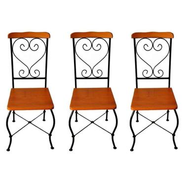 Imagem de Cadeira De Jantar Conjunto Com 3 Estilo Industrial Rustica Ferro E Madeira Artesanal