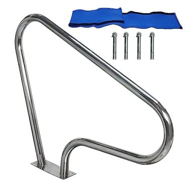 Imagem de Trilho de mão para piscina 81 x 99 cm corrimão de escada de segurança para piscina à prova de ferrugem com capa de aderência azul, trilhos de piscina de aço inoxidável 304 para piscina enterrada