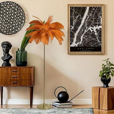 Imagem de Luminária de piso natural de penas de avestruz, luminária de chão moderna para quarto, luminária de chão regulável, lâmpada de decoração de canto de sala de estar dourada, iluminação de leitura com