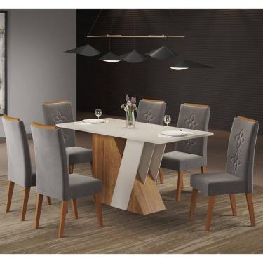 Imagem de Mesa de Jantar Retangular Benedita Com 6 Cadeiras Flora em Madeira Maciça Cobre/Blonde/Grafite - Casa Giulia