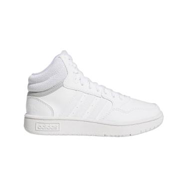 Imagem de adidas Tênis de basquete infantil unissex Hoops 3.0 Mid, Branco/Cinza, 13 Little Kid