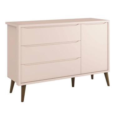 Imagem de Cômoda Infantil Theo 1 Porta Rosa Com Pés Amadeirados - Reller