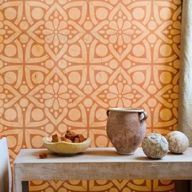 Imagem de Estêncil de flor antiga africana de 40 cm, para decoração, pintura, modelo grande, paredes reutilizáveis, modelos grandes para pintura, nicho, móveis, azulejos, azulejos, decoração