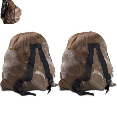 Imagem de Sacos de caça malha pato chamariz saco para ganso peru caça aves aquáticas mochila, exército verde saco chamarizes com 2 alças de ombro (Marrom Amarelado-2 Pacotes)
