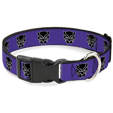 Imagem de Buckle-Down Coleira de cachorro clipe de plástico ícone dos Vingadores do Pantera Negra Roxo Branco Preto 15 a 23 cm de largura