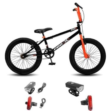 Imagem de Bicicleta Infantil Pro x Aro 20 BMX S1 FreeStyle V-Brake Com Kit Farol Led,Preto Laranja