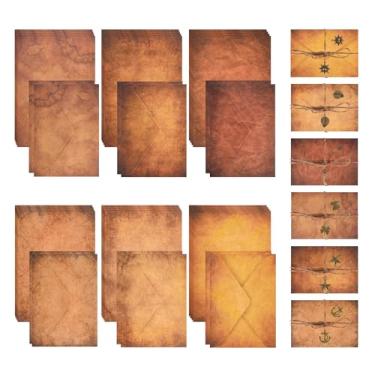 Imagem de Conjunto de papel de papelaria vintage e envelopes – 24 folhas, clássico, envelhecido, papel carta, conjunto de papelaria para escrever cartas, convites com 12 envelopes kraft estilo antigo corda acessórios retrô pingente