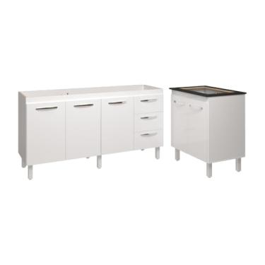 Imagem de Mobília Decor, Armário Cozinha Balcão Gabinete de Pia 160 cm Estela e Balcão Fran para Fogão Cooktop 4 Bocas Branco