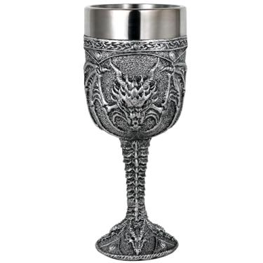 Imagem de alikiki Cálice de vinho de dragão rugindo medieval - 198 g Cálice de Dungeons and Dragons Fantasia Dragão Cálice Copo Ideal Novidade Gótica Dia dos Pais Ideia de Presente para Festa Copo de Beber