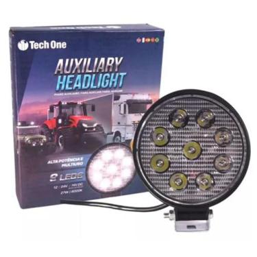 Imagem de Farol Auxiliar Redondo 9 Leds 27w 6000k 12/24v Tech One - TechOne
