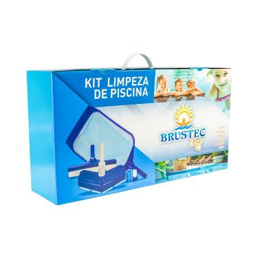 Imagem de Kit de Limpeza para Piscina com Aspirador, Peneira, Escova e Ponteira Brustec Lazer Azul