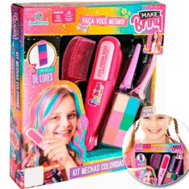 Imagem de Kit Menina Salão Beleza Prancha Mecha Colorida Pinte Cabelo - Toy king