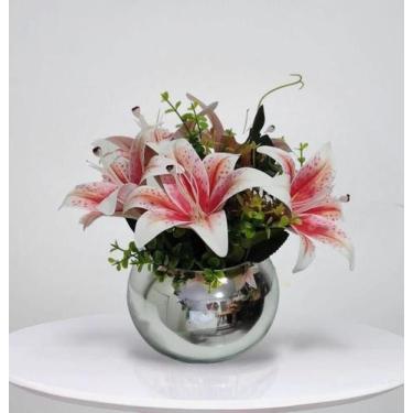 Imagem de Arranjo Decorativo Flores Artificias de Lírios e Vaso - La Caza Store