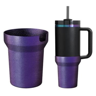 Imagem de Bota de silicone Chameleon gradiente fosco para Stanley Cup 1,134 g, capa protetora de manga alta compatível com Stanley H2.0 & Quencher Adventure Tumbler, protetor inferior antiderrapante, roxo