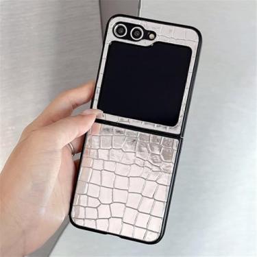 Imagem de Capa de telefone comercial luxuosa com patch para Samsung Galaxy Z Flip 5 Z Flip 3 Z Flip 4 Z Flip5 5G Capa traseira à prova de choque, prateada, para Galaxy ZFlip 5