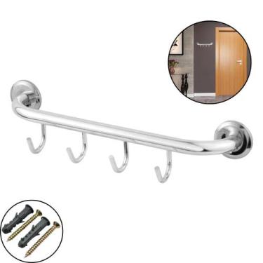 Imagem de Cabideiro Multiuso 4 Ganchos Fixos Inox Monta Fácil - GS METAIS