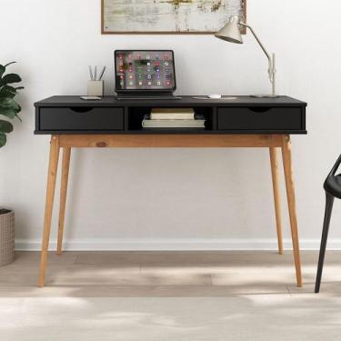 Imagem de Mesa Escritório Preto Madeirado Retro 2 Gavetas 1 Nicho Stefano - IDIM