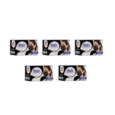 Imagem de KIT 250 Máscara Cirúrgica Descartável Tripla elástico - MEDIX, Preto