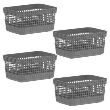 Imagem de Kit 4 Cestos Organizador Ou Grid Cinza 2,5 Litros