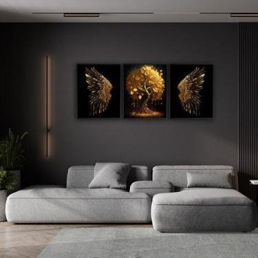 Imagem de Quadro Luxo Trio Árvore Da Vida Asas De Anjo Canvas 129x53cm - R&R Dec