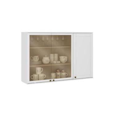 Imagem de Armário Aéreo Milla com Portas de Vidro e Branco MDF 120cm Carraro