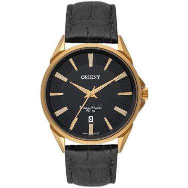 Imagem de Relogio Orient Masculino dourado mostrador preto pulseira de couro soc