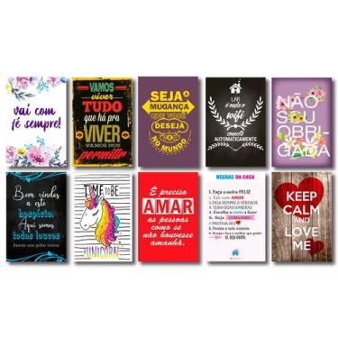 Imagem de Kit 10 Placas Decorativas Tema Frases Motivacionais Mdf - Art Print, Ú