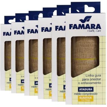 Imagem de 6 Atadura Elástica Média Compressão 10Cm X 1,30M Bege Famara