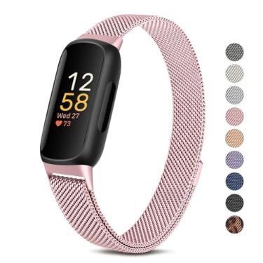 Imagem de Meliya Pulseira de Metal para Fitbit Inspire 3, Pulseira de Aço Inoxidável Ajustável para Fitbit Inspire 3 Fitness Tracker (Rosa)