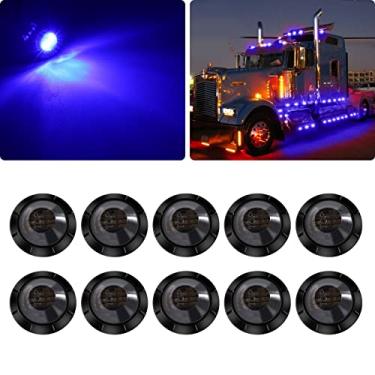 Imagem de YnGia 10 PCS Luzes Marcadoras Laterais 12V Redondas, 3 LEDs Reboque Caminhão Folga Luz Marcadora 3/10.2 cm Lâmpadas Indicadoras de Lente Bullet Smoke para Carro Ônibus Van Caminhão (Azul)