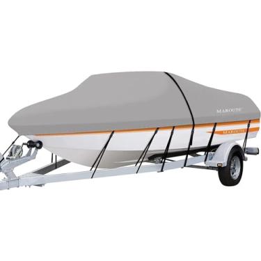 Imagem de GAOMON Capa de barco, lona de poliéster de grau marítimo rebocável impermeável 600D serve para casco V de 6 m - 6,7 m, barco de pesca tri-casco, runabout, barco de esqui, barco baixo, até (comprimento