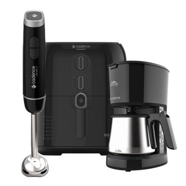 Imagem de Kit Trio Black Cadence - Cafeteira - Fritadeira 4L - Mixer Inox