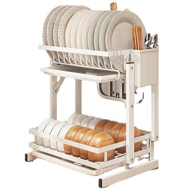 Imagem de Escorredor de pratos de cozinha de 2 níveis, conjunto de escorredor de pratos e drenagem, pequeno escorredor de pratos de aço inoxidável para balcão de cozinha, prateleira de escorredor de pratos com