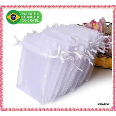 Imagem de 100 Saquinho de organza branco 9x12 fita cetim - OKABOX
