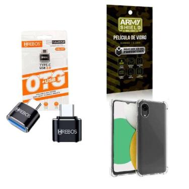Imagem de Kit Adaptador USB para Tipo C + Capinha Samsung A03 Core + Película 3D