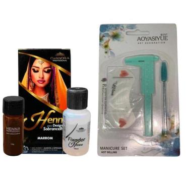 Imagem de Henna Sobrancelha Chandra Kit Iniciante Escova Paquímetro Moldes Sombr