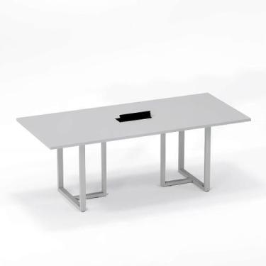 Imagem de Mesa de Reunião Retangular com Power Box Tubular P25 Pandin 2,6 M Cinz