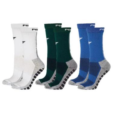 Imagem de Kit 3 Pares de Meias Penalty Grip Masculina, Verde, Branco, 39-44