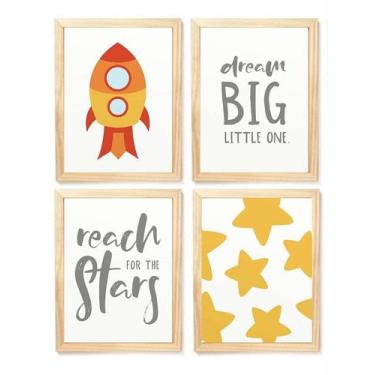 Imagem de Kit quadro foguete estrela decorativo infantil quarto criança bebê enx