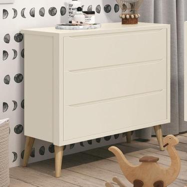 Imagem de Cômoda Infantil Theo 3 Gavetas Areia Fosco Com Pés Madeira Natural Reller Móveis Areia Fosco