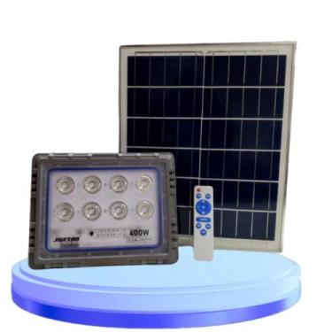 Imagem de Kit 2 Refletor Led Solar Holofote 400W Com Placa Bateria Prova Dágua  